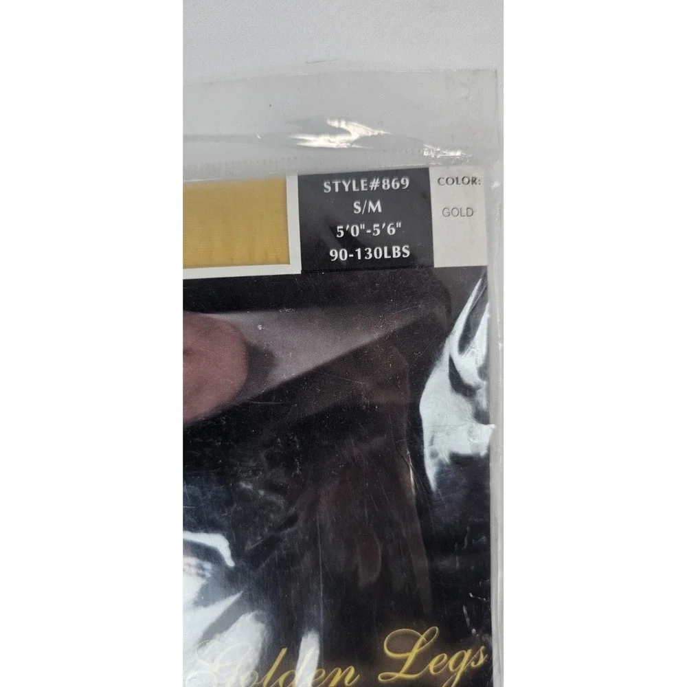 Golden Legs Satin Sheer Lycra Pantyhose Gold S/M Vintage Hosiery Style 869